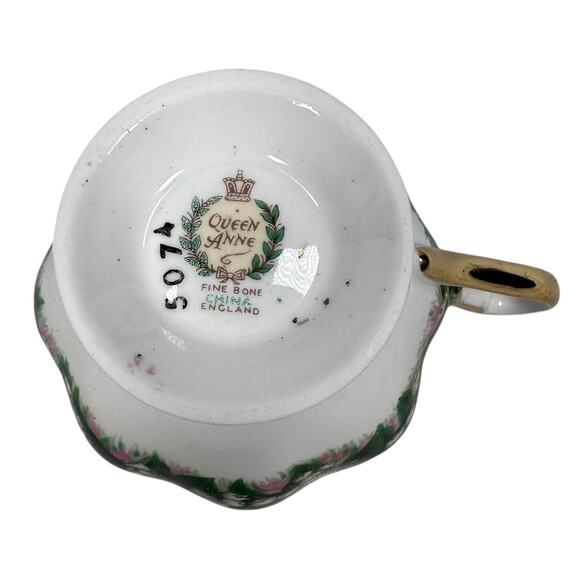 Vintage Queen Anne Lily of The Valley Cup and Saucer White Heavy Gold Gilt China - Picture 5 of 11